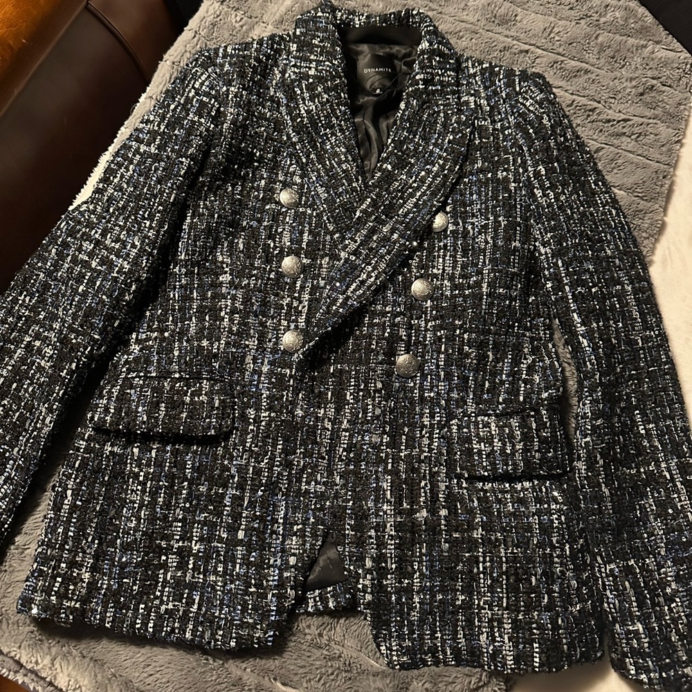 Dynamite Brand New Tweed Double Breasted Blazer - Blue, White and Black - Size M